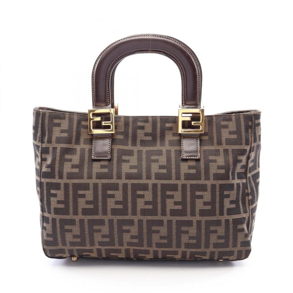 Fendi Zucca Tote Bag Handbag Canvas Leather Women's Brown